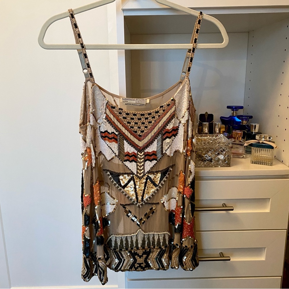 Allsaints Spitalfields 100% silk hand embellished top